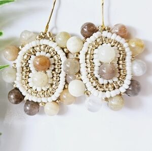 2/$27 | Peach Marble Shield Beaded Indigenous Hoop Earrings | Handmade